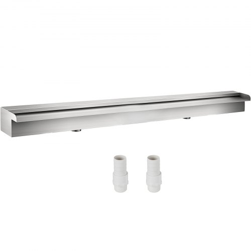 Stainless Steel Pool Waterfall Spillway, Rectangular Outdoor Fountain with Pipe Connector for Garden, Patio, Pond