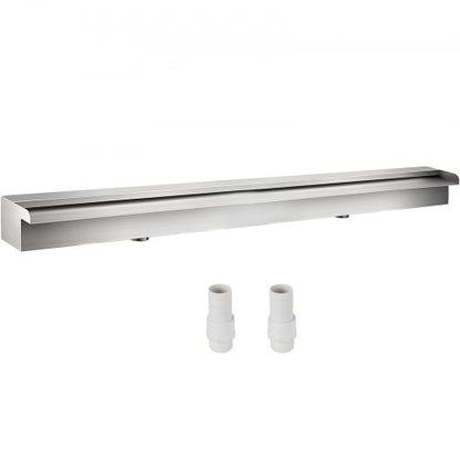 Stainless Steel Pool Waterfall Spillway, Rectangular Outdoor Fountain with Pipe Connector for Garden, Patio, Pond