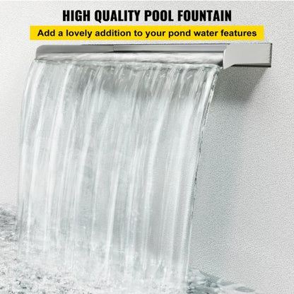 Stainless Steel Pool Waterfall Spillway, Rectangular Outdoor Fountain with Pipe Connector for Garden, Patio, Pond