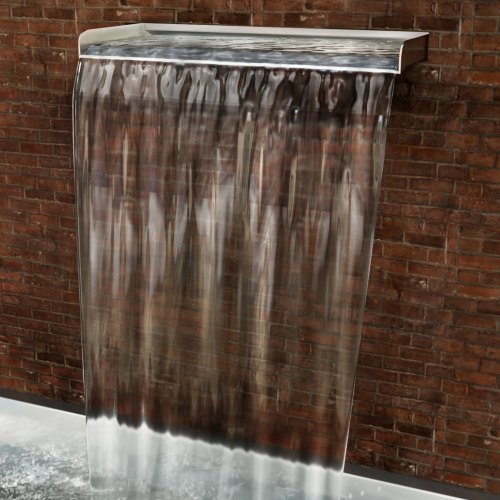 Stainless Steel Pool Waterfall Spillway, Rectangular Outdoor Fountain with Pipe Connector for Garden, Patio, Pond