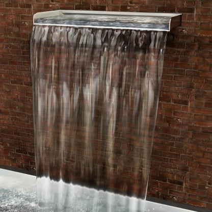 Pool Fountain Stainless Steel Pool Waterfall, Rectangular Garden Outdoor Waterfall Spillway with Pipe Connector