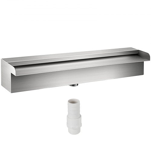 Pool Fountain Stainless Steel Waterfall Spillway with Pipe Connector, Rectangular Cascade Blade for Garden, Patio