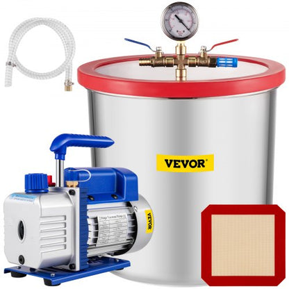 Dual Stage Vacuum Pump CFM with Gallon Chamber & Manifold Gauge Hose Kit, Air Conditioning Vacuum Pump for HVAC