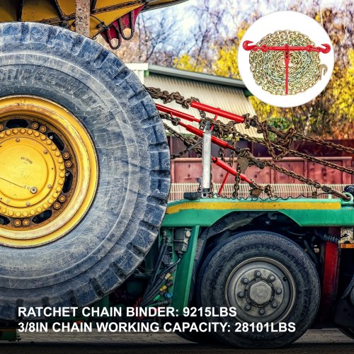 Heavy-Duty Chain and Binder Kit, Working Strength Ratchet Load Binders with G70 Chains For Truck Tie Down