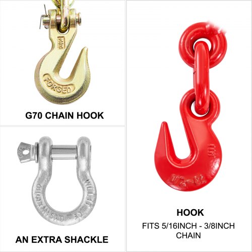 Heavy-Duty Chain and Binder Kit, Working Strength Ratchet Load Binders with G70 Chains For Truck Tie Down