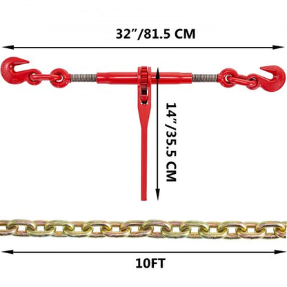 Heavy-Duty Chain and Binder Kit, Working Strength Ratchet Load Binders with G70 Chains For Truck Tie Down