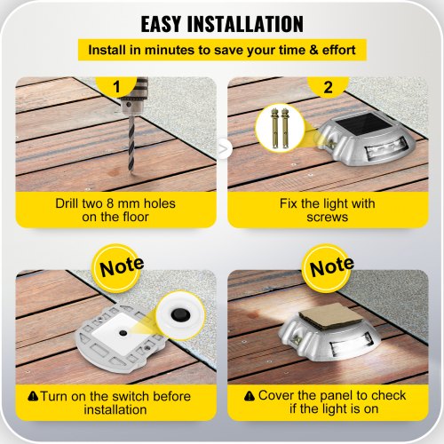 Solar Driveway Lights Bright White, Outdoor Waterproof LED Deck & Dock Lights with Screws, Wireless Pathway Lighting