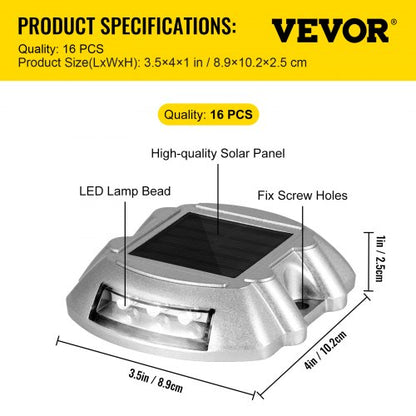 Solar Driveway Lights Bright White, Outdoor Waterproof LED Deck & Dock Lights with Screws, Wireless Pathway Lighting