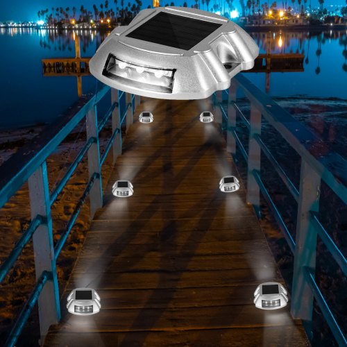 Solar Driveway Lights Bright White, Outdoor Waterproof LED Deck & Dock Lights with Screws, Wireless Pathway Lighting