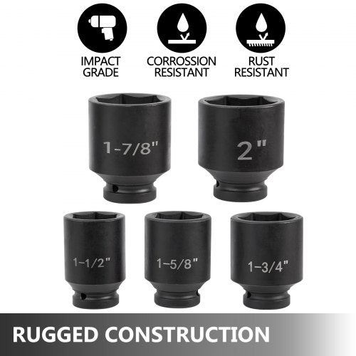 Impact Socket Set Drive, Deep Impact Standard SAE Socket Assortment with Extensions, Sliding T-Bar & Ratchet Handle