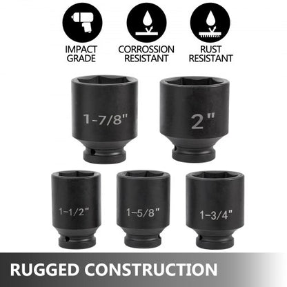 Impact Socket Set Drive, Deep Impact Standard SAE Socket Assortment with Extensions, Sliding T-Bar & Ratchet Handle