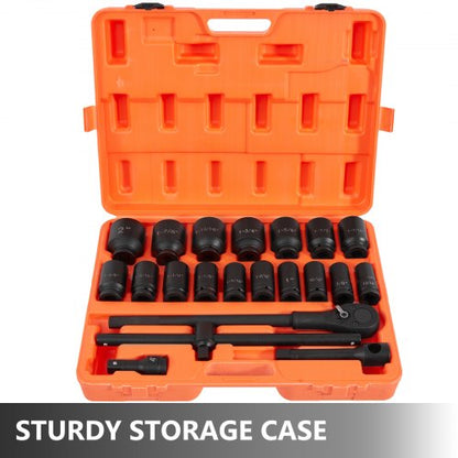 Impact Socket Set Drive, Deep Impact Standard SAE Socket Assortment with Extensions, Sliding T-Bar & Ratchet Handle