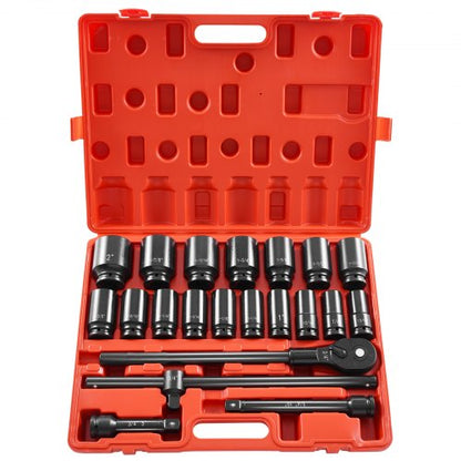 Impact Socket Set Drive, Deep Impact Standard SAE Socket Assortment with Extensions, Sliding T-Bar & Ratchet Handle