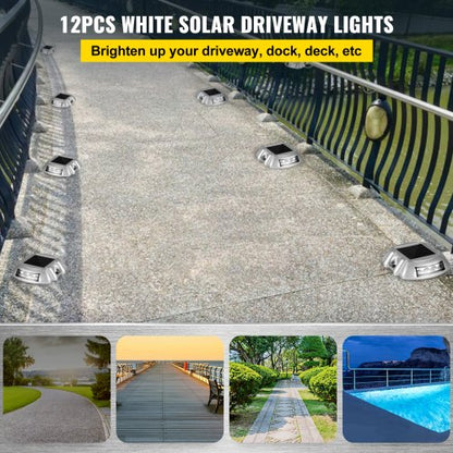 Solar Driveway Lights Outdoor Waterproof LED Deck Dock Lights with Screws, Bright White Wireless Lighting