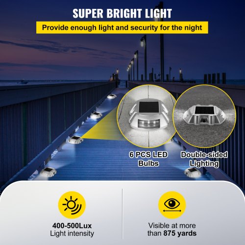 Solar Driveway Lights Outdoor Waterproof LED Deck Dock Lights with Screws, Bright White Wireless Lighting
