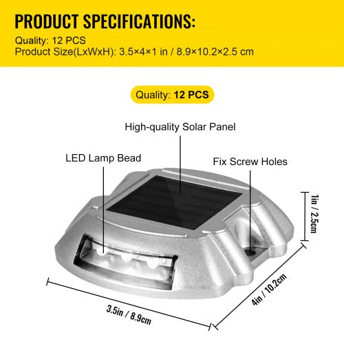 Solar Driveway Lights Outdoor Waterproof LED Deck Dock Lights with Screws, Bright White Wireless Lighting