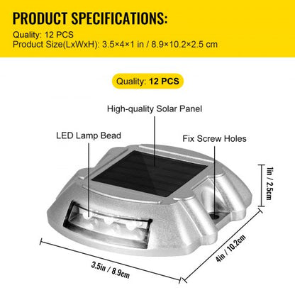 Solar Driveway Lights Outdoor Waterproof LED Deck Dock Lights with Screws, Bright White Wireless Lighting
