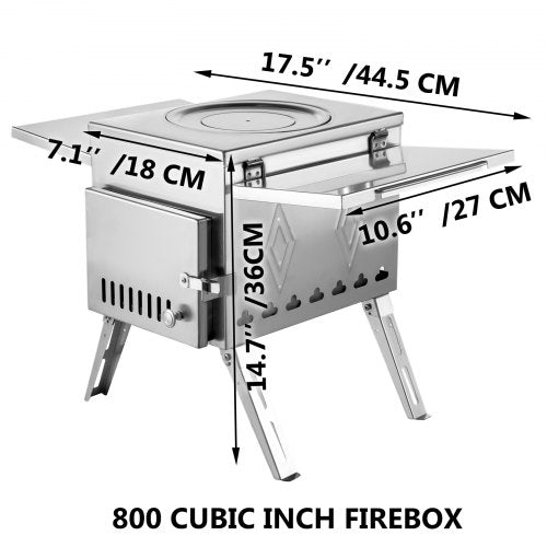 Portable Wood Stove for Camping, 95.7-Inch Stainless Steel Tent Stove with Folding Pipe