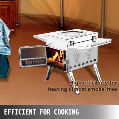 304 Stainless Steel Tent Wood Stove, 113-Inch Portable Camping Stove with Foldable Chimney for Heating, Cooking