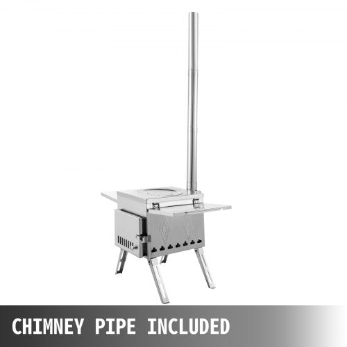 304 Stainless Steel Tent Wood Stove, 113-Inch Portable Camping Stove with Foldable Chimney for Heating, Cooking