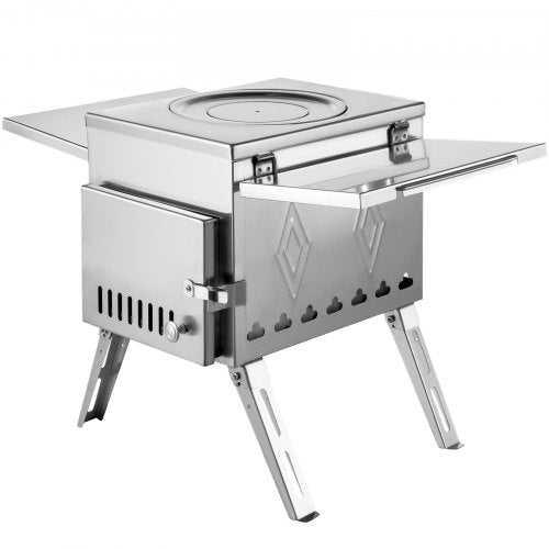 304 Stainless Steel Tent Wood Stove, 113-Inch Portable Camping Stove with Foldable Chimney for Heating, Cooking
