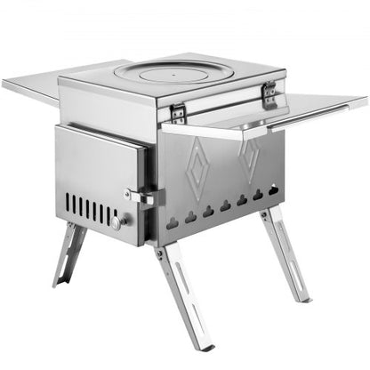 304 Stainless Steel Tent Wood Stove, 113-Inch Portable Camping Stove with Foldable Chimney for Heating, Cooking