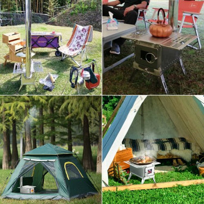 304 Stainless Steel Tent Wood Stove, 90.6-Inch Portable Camping Stove with Foldable Chimney for Heating, Cooking