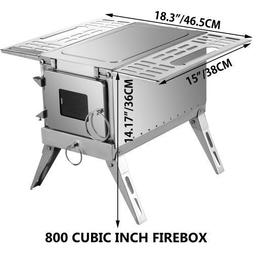 304 Stainless Steel Tent Wood Stove, 90.6-Inch Portable Camping Stove with Foldable Chimney for Heating, Cooking