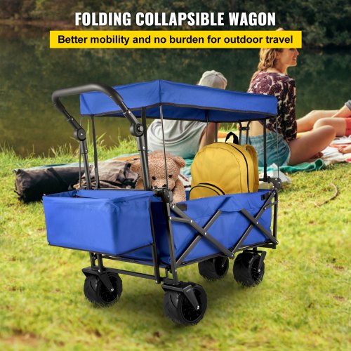 Extra Large Collapsible Garden Cart With Removable Canopy HeavyDuty Folding Wagon With 360 Wheels   2