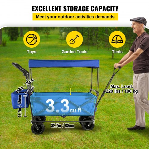 Extra Large Collapsible Garden Cart With Removable Canopy HeavyDuty Folding Wagon With 360 Wheels   3