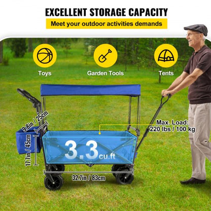 Extra Large Collapsible Garden Cart With Removable Canopy HeavyDuty Folding Wagon With 360 Wheels   3