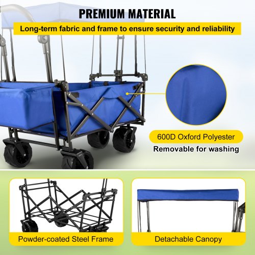 Extra Large Collapsible Garden Cart With Removable Canopy HeavyDuty Folding Wagon With 360 Wheels   4