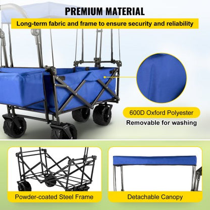 Extra Large Collapsible Garden Cart With Removable Canopy HeavyDuty Folding Wagon With 360 Wheels   4