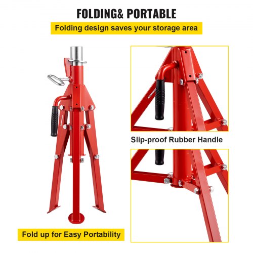 Adjustable V Head Pipe Jack Stand, Heavy Duty High lb Pipe Stand, Folding Carbon Steel Portable Tripod Design