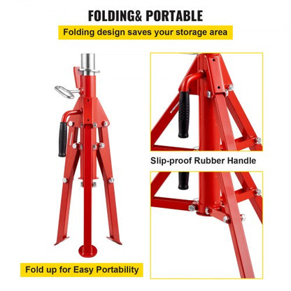 Adjustable V Head Pipe Jack Stand, Heavy Duty High lb Pipe Stand, Folding Carbon Steel Portable Tripod Design