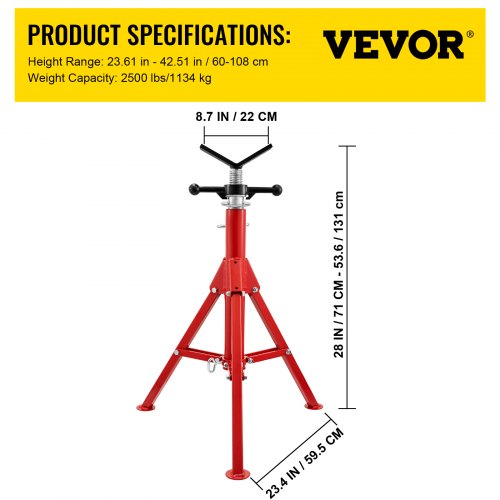Heavy Duty V Head Pipe Stand, Adjustable Height, Pipe Jack Stands Load, Portable Folding Carbon Steel Pipe Support
