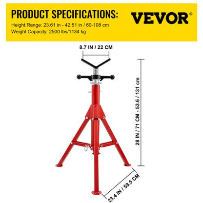 Heavy Duty V Head Pipe Stand, Adjustable Height, Pipe Jack Stands Load, Portable Folding Carbon Steel Pipe Support