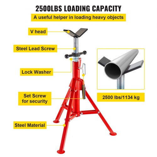 Heavy Duty V Head Pipe Stand Adjustable Height, Folding Portable Steel Jack Stands, Pipe Jack Stands 2500 LB