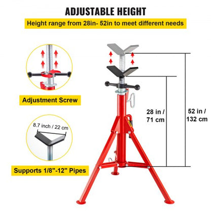 Heavy Duty V Head Pipe Stand Adjustable Height, Folding Portable Steel Jack Stands, Pipe Jack Stands 2500 LB