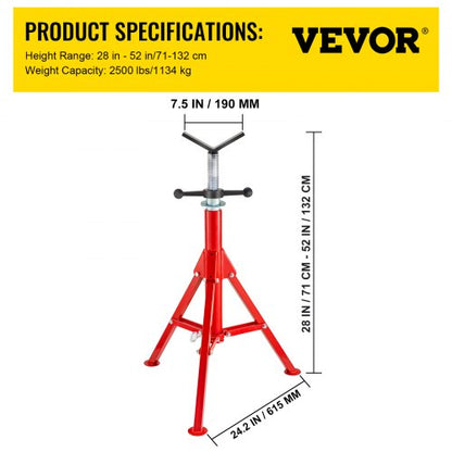 Heavy Duty V Head Pipe Stand Adjustable Height, Folding Portable Steel Jack Stands, Pipe Jack Stands 2500 LB