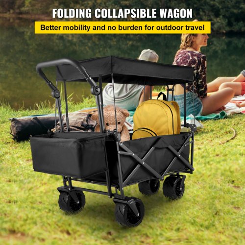 Folding Wagon Utility Cart XL Collapsible Garden Cart With Canopy  AllTerrain Wheels  Perfect For C 2