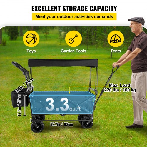 Folding Wagon Utility Cart XL Collapsible Garden Cart With Canopy  AllTerrain Wheels  Perfect For C 3