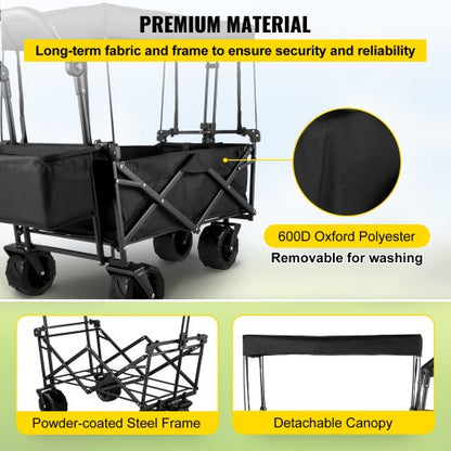Folding Wagon Utility Cart XL Collapsible Garden Cart With Canopy  AllTerrain Wheels  Perfect For C 4