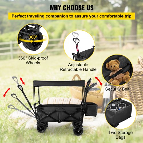 Folding Wagon Utility Cart XL Collapsible Garden Cart With Canopy  AllTerrain Wheels  Perfect For C 6