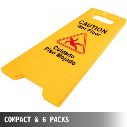 6 Pack Caution Wet Floor Signs, 25" Double-Sided Bilingual Warning Sign – Foldable Wet Floor