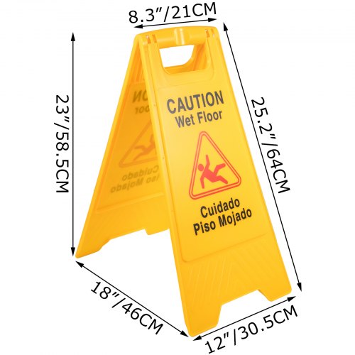 6 Pack Caution Wet Floor Signs, 25" Double-Sided Bilingual Warning Sign – Foldable Wet Floor