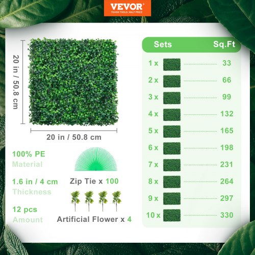 Boxwood Hedge Wall Panels Set, Artificial Grass Backdrop Wall Thick, UV Protected Privacy Fence Screen, Indoor Outdoor