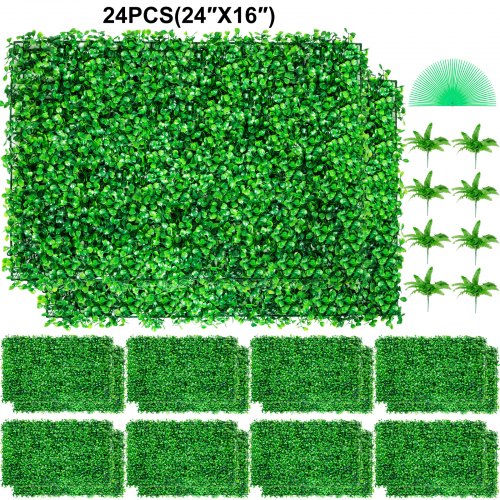 Artificial Boxwood Panel UV, Fake Hedge Wall Panels, Dense Green Grass Backdrop for Indoor Outdoor Privacy Fence