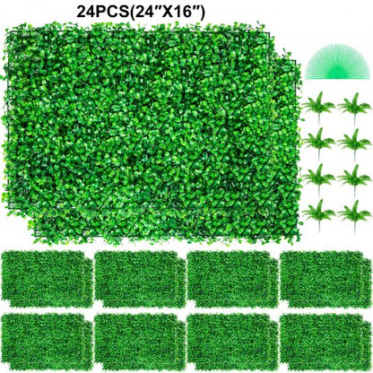 Artificial Boxwood Panel UV, Fake Hedge Wall Panels, Dense Green Grass Backdrop for Indoor Outdoor Privacy Fence