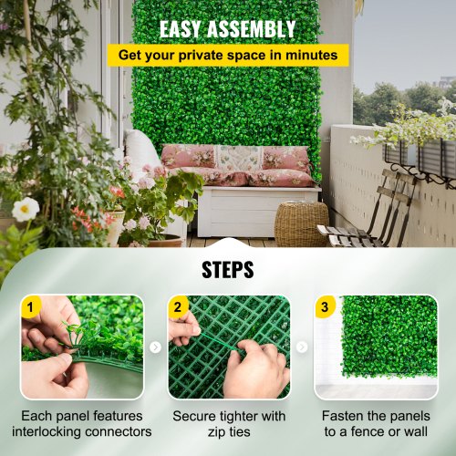Artificial Boxwood Panel UV Protected Green Grass Wall Panels, Lush Fake Hedge Backdrop for Indoor Outdoor Privacy Fence